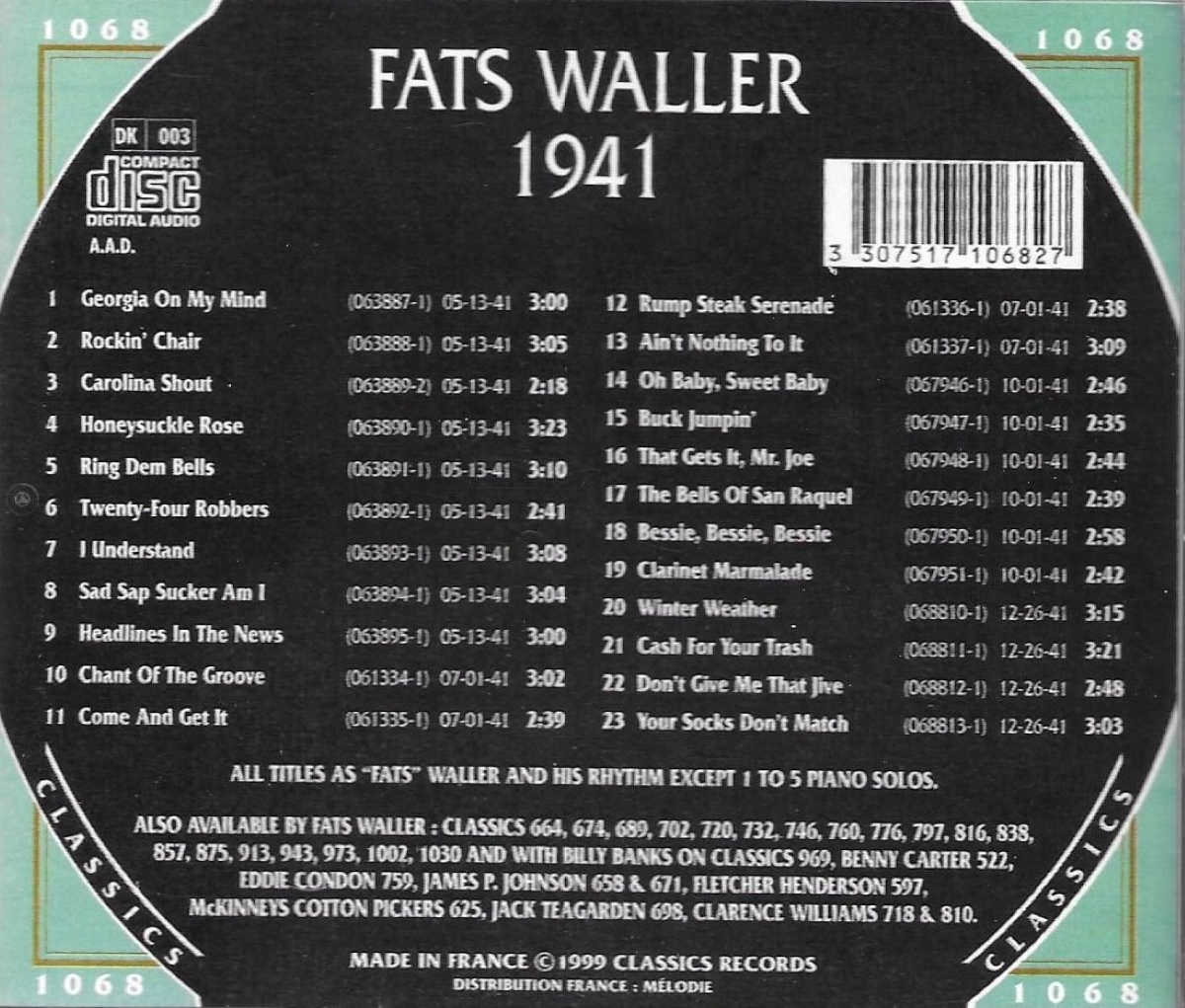 (image for) The Chronological Fats Waller-1941
