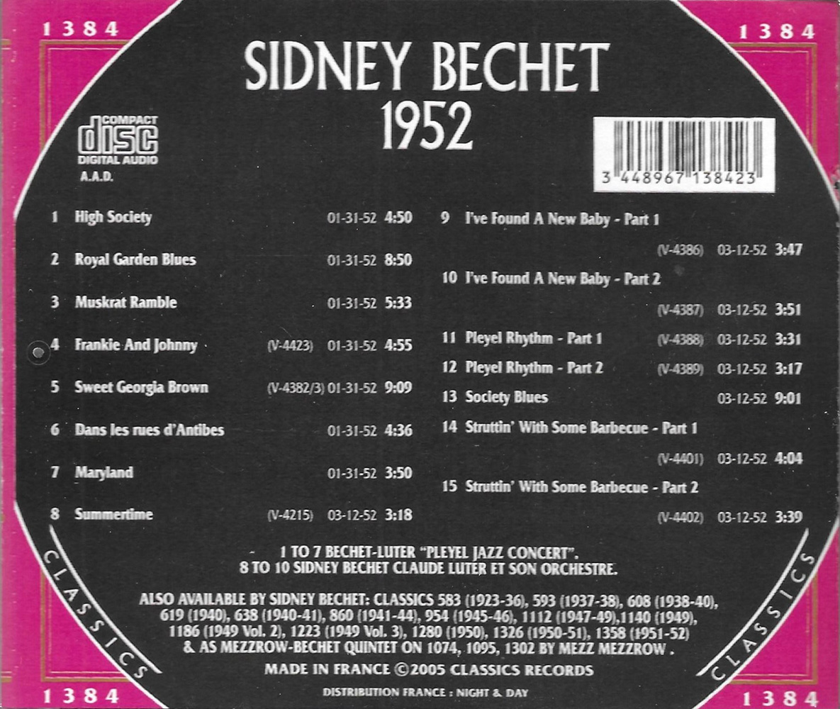 (image for) Chronological Sidney Bechet 1952