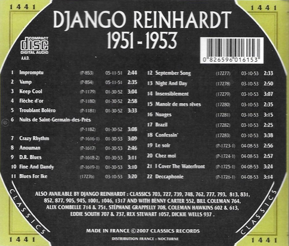 (image for) Chronological Django Reinhardt 1951-1953