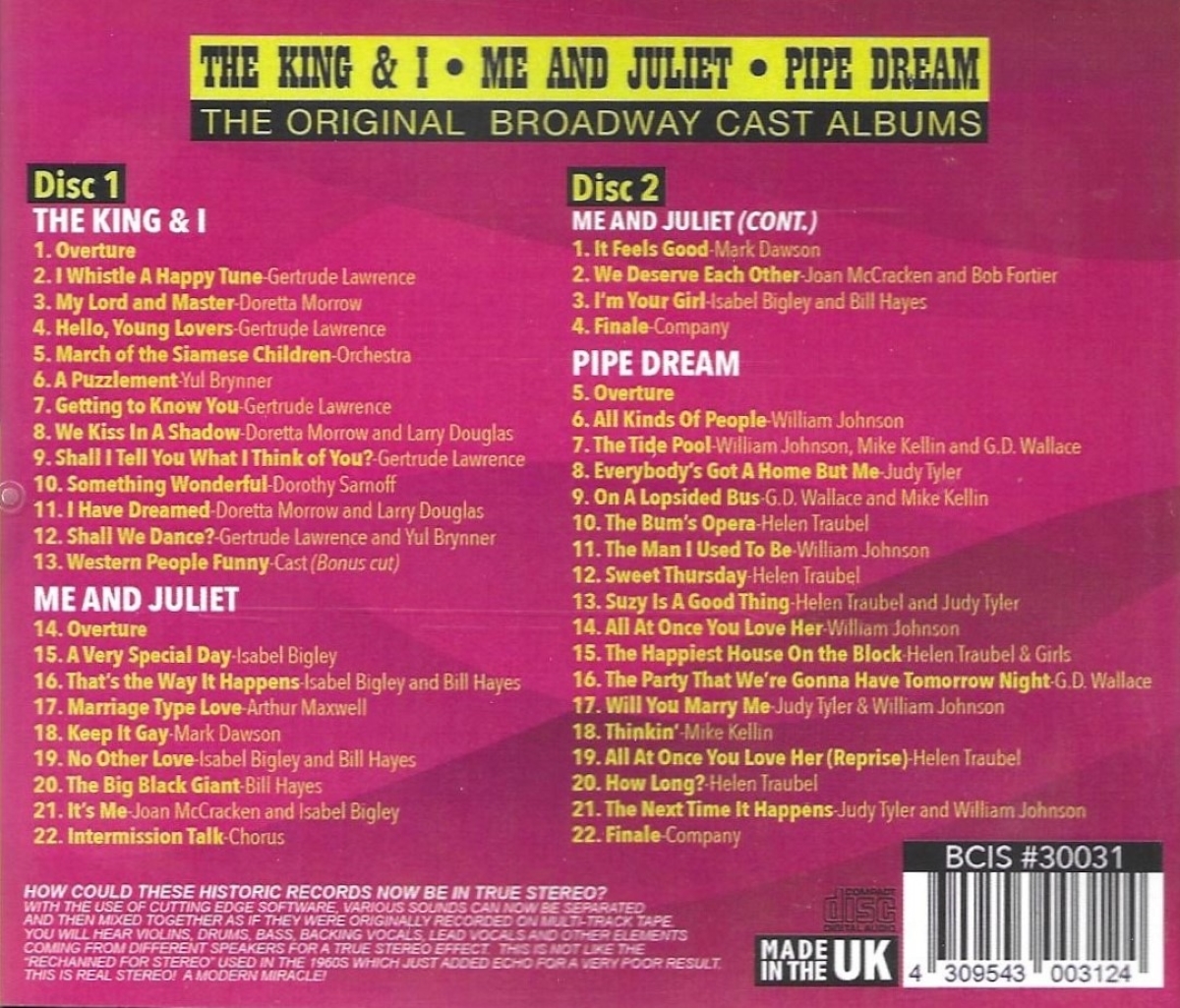 (image for) The Original Broadway Cast Albums - King & I, Me And Juliet & Pipe Dream