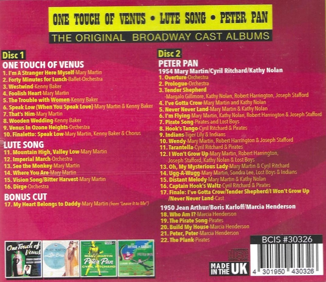 (image for) The Original Broadway Cast Albums - One Touch Of Venus, Lute Song & Peter Pan (2 CD)