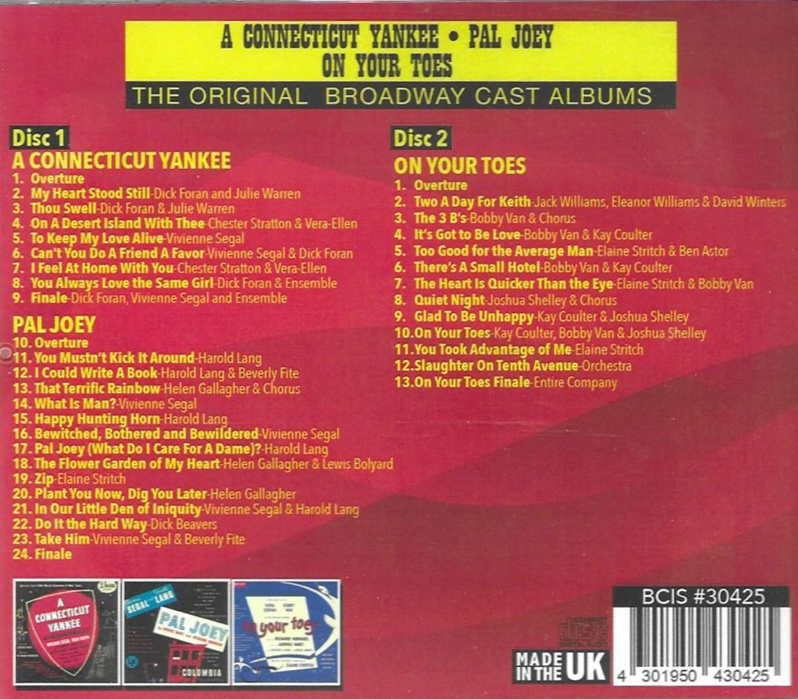 (image for) The Original Broadway Cast Albums - A Connecticut Yankee, Pal Joey & On Your Toes