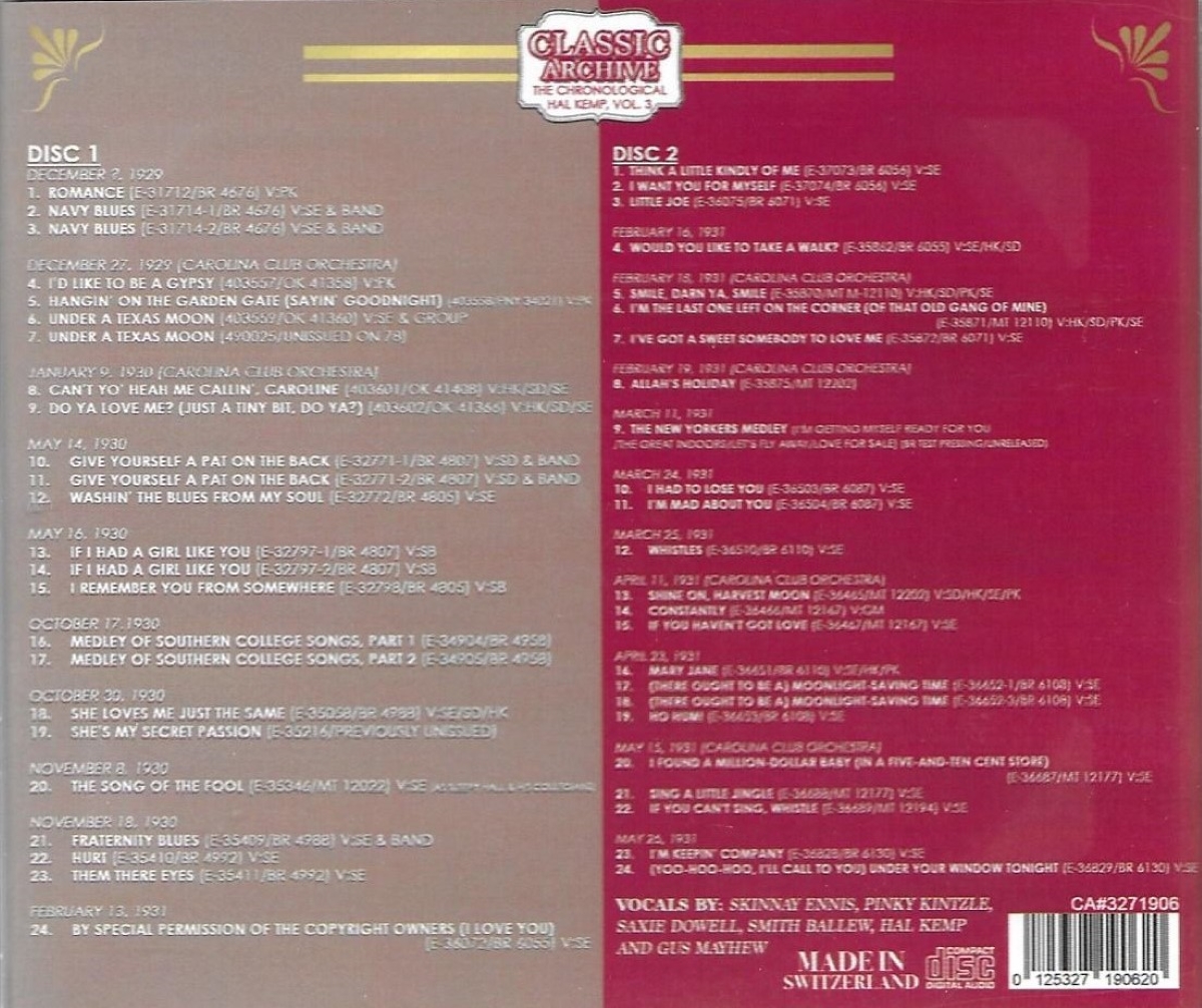 (image for) The Chronological Hal Kemp, Vol. 3 (2 CD)
