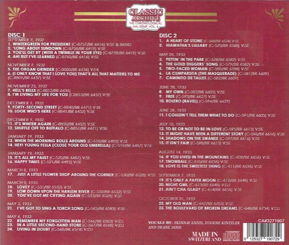 (image for) The Chronological Hal Kemp, Vol. 4 (2 CD)