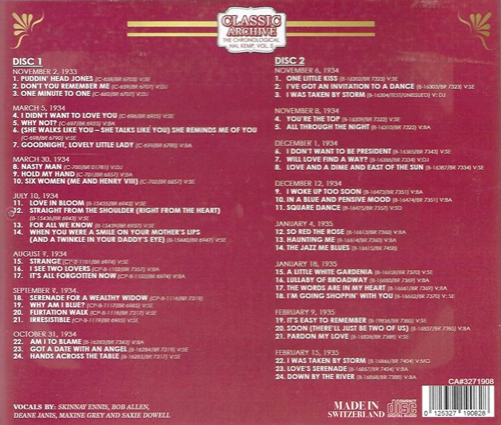 (image for) The Chronological Hal Kemp, Vol. 5 (2 CD)