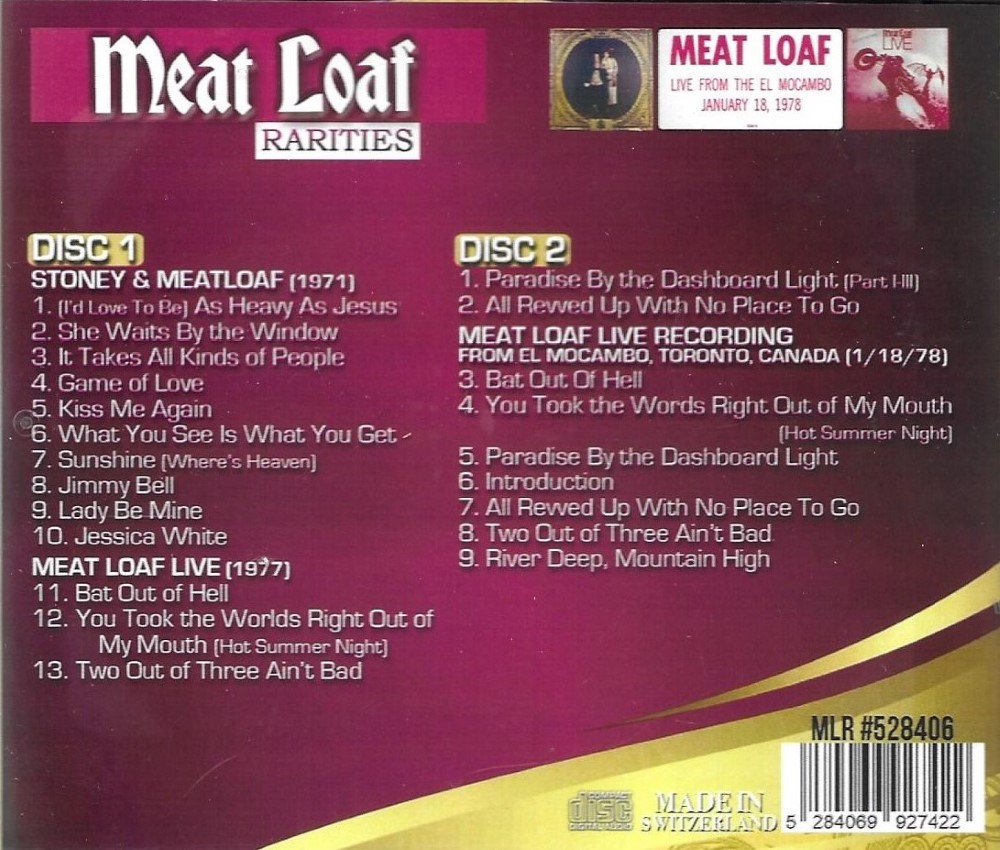 (image for) Rarities-3 LPs on 2 CDs - Stoney & Meatloaf-Meat Loaf Live-Meat Loaf Live Recording From El Mocambo, Toronto, Canada (2 CD)