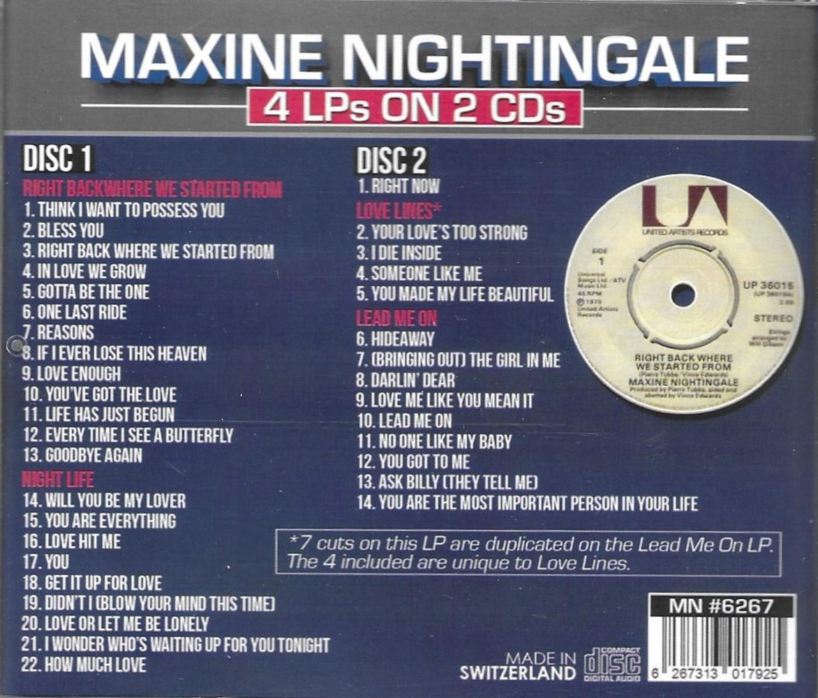 (image for) 4 LPs on 2 CDs- Right Back Where We Started From-Night Life-Love Lines-Lead Me On