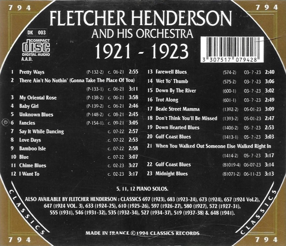 (image for) The Chronological Fletcher Henderson And His Orchestra-1921-1923