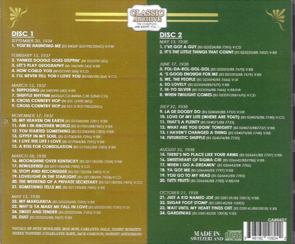 (image for) Complete Jan Savitt, Vol. 1 (2 CD)
