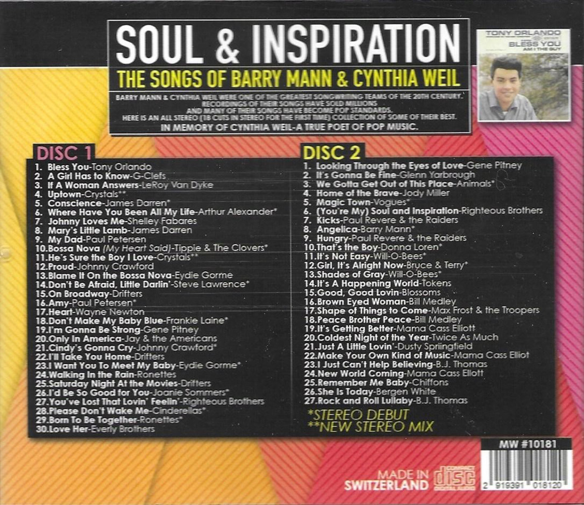 (image for) Soul & Inspiration- Songs of Barry Mann & Cynthia Weil-18 Stereo Debuts (2 CD)