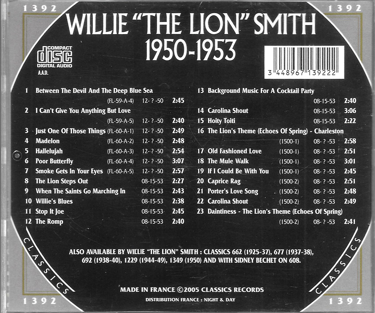 (image for) Chronological Willie 'The Lion' Smith 1950-1953