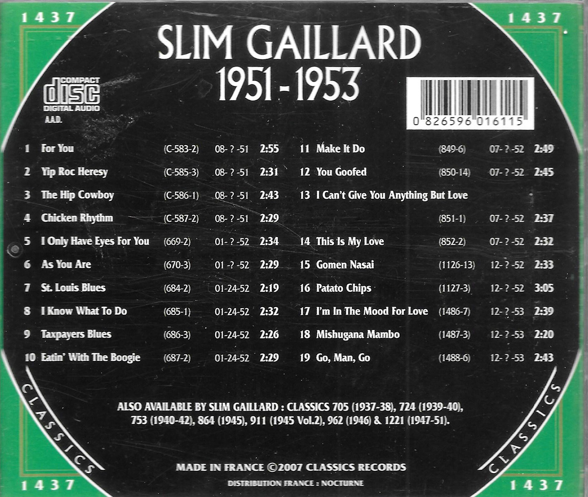 (image for) Chronological Slim Gaillard 1951-1953