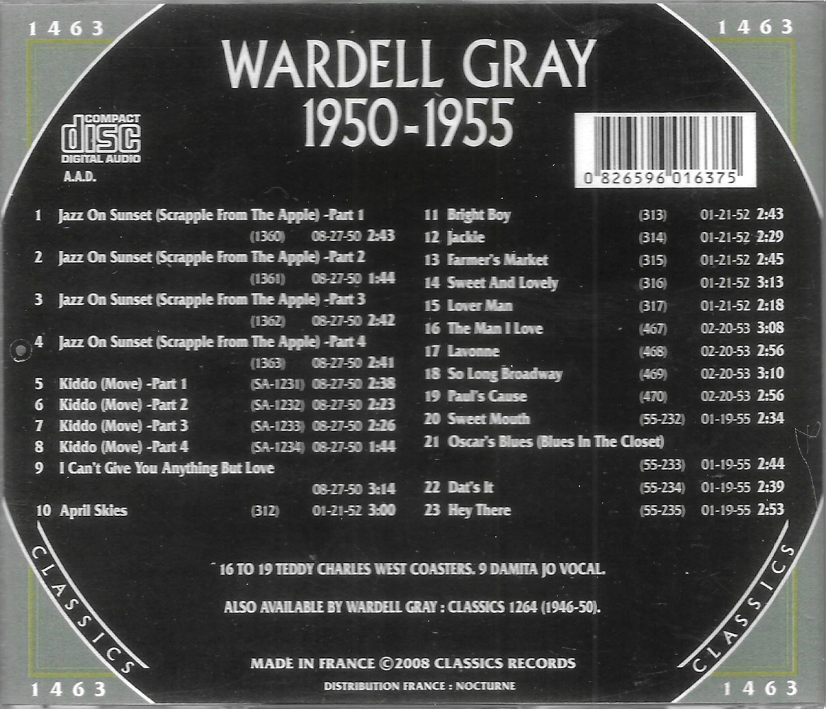(image for) Chronological Wardell Gray 1950-1955