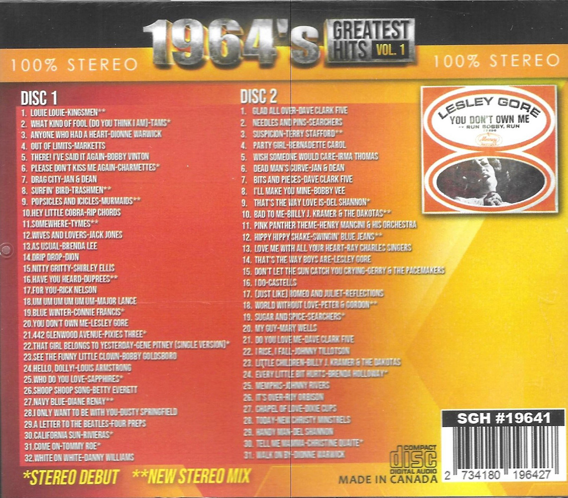 (image for) 1964's Greatest Hits, Volume 1-63 Cuts-100% Stereo (2 CD)