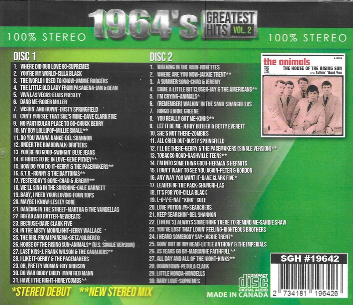 (image for) 1964's Greatest Hits, Volume 2-61 Cuts-100% Stereo (2 CD)