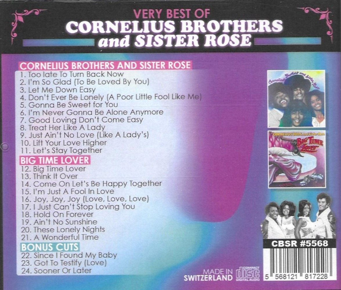(image for) Very Best of Cornelius Brothers and Sister Rose-2 LPs on 1 CD+3 Bonus Cuts