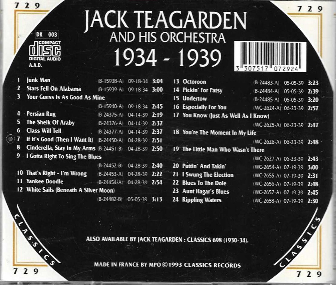 (image for) Chronological Jack Teagarden and His Orchestra 1934-1939