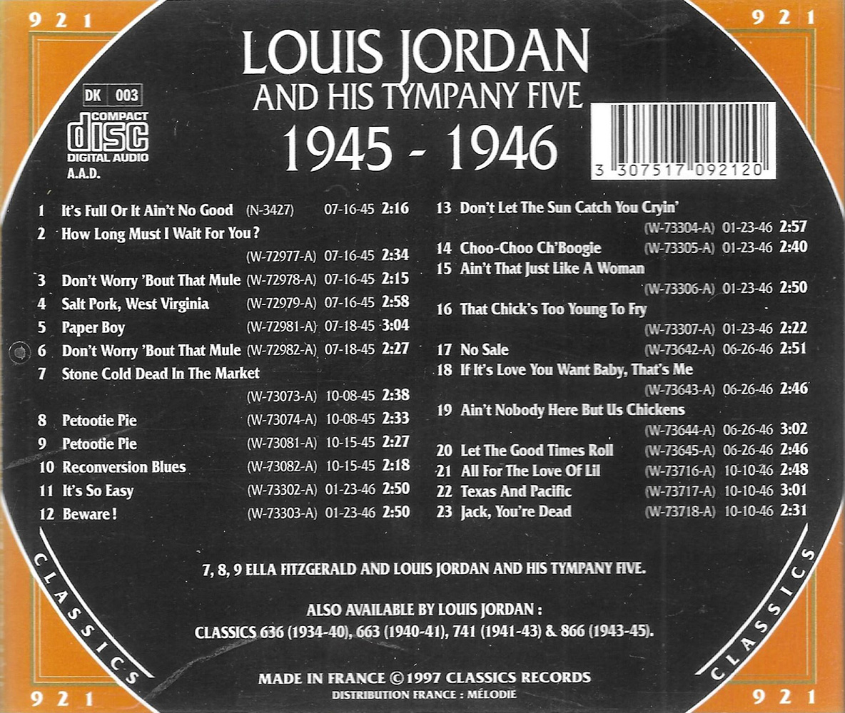 (image for) Chronological Louis Jordan And His Tympany Five 1945-1946