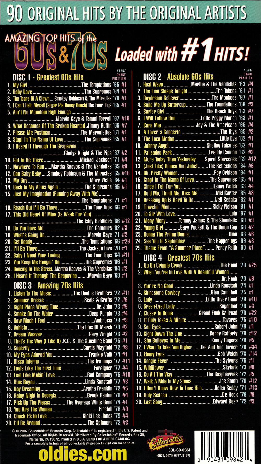(image for) Amazing Top Hits Of The 60's & 70's (4 CD)