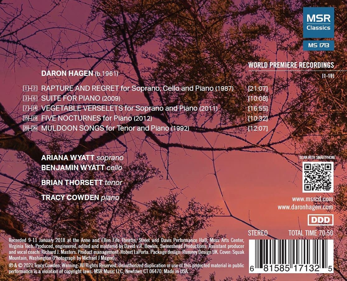 (image for) Rapture And Regret-Music Of Daron Hagen For Soprano, Tenor And Piano