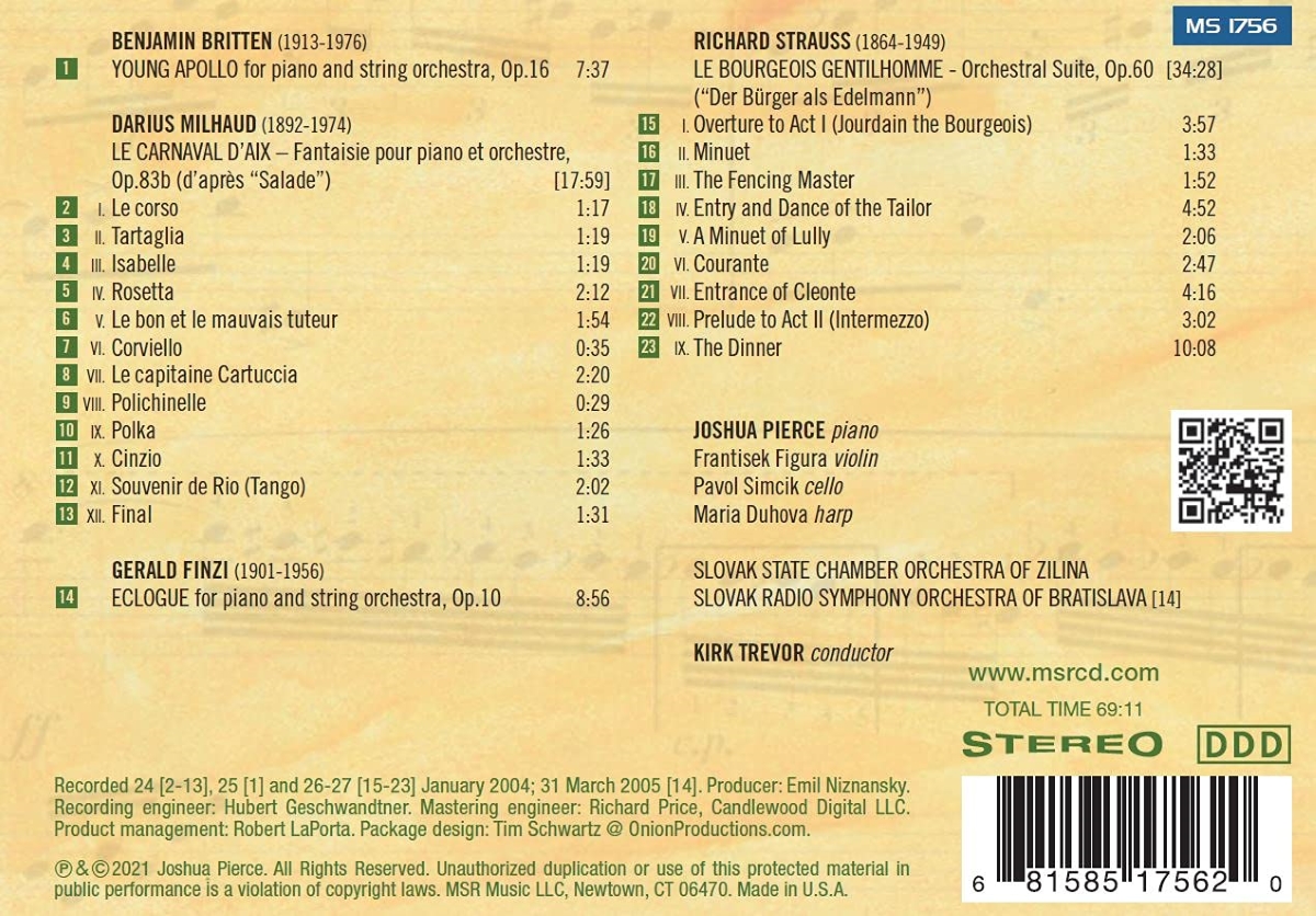 (image for) Britten-Young Apollo, Milhaud-Le Carnaval d'Aix, Finzi-Eclogue, R Strauss-Le Bourgeois Gentilhomme