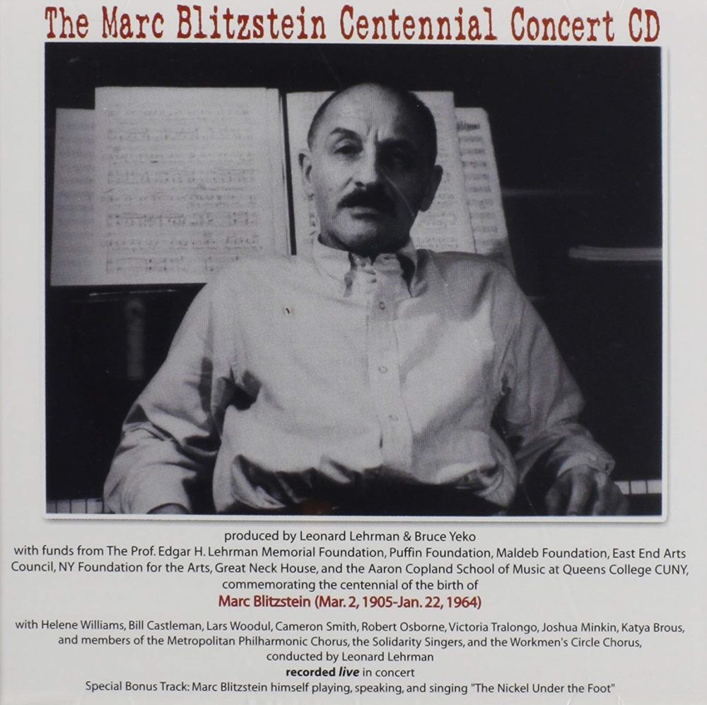 The Marc Blitzstein Centennial Concert CD (image for) The Marc Blitzstein Centennial Concert CD